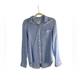 Rails Linen Blend Button Up Shirt Blue Striped Lightweight Minimalist Small